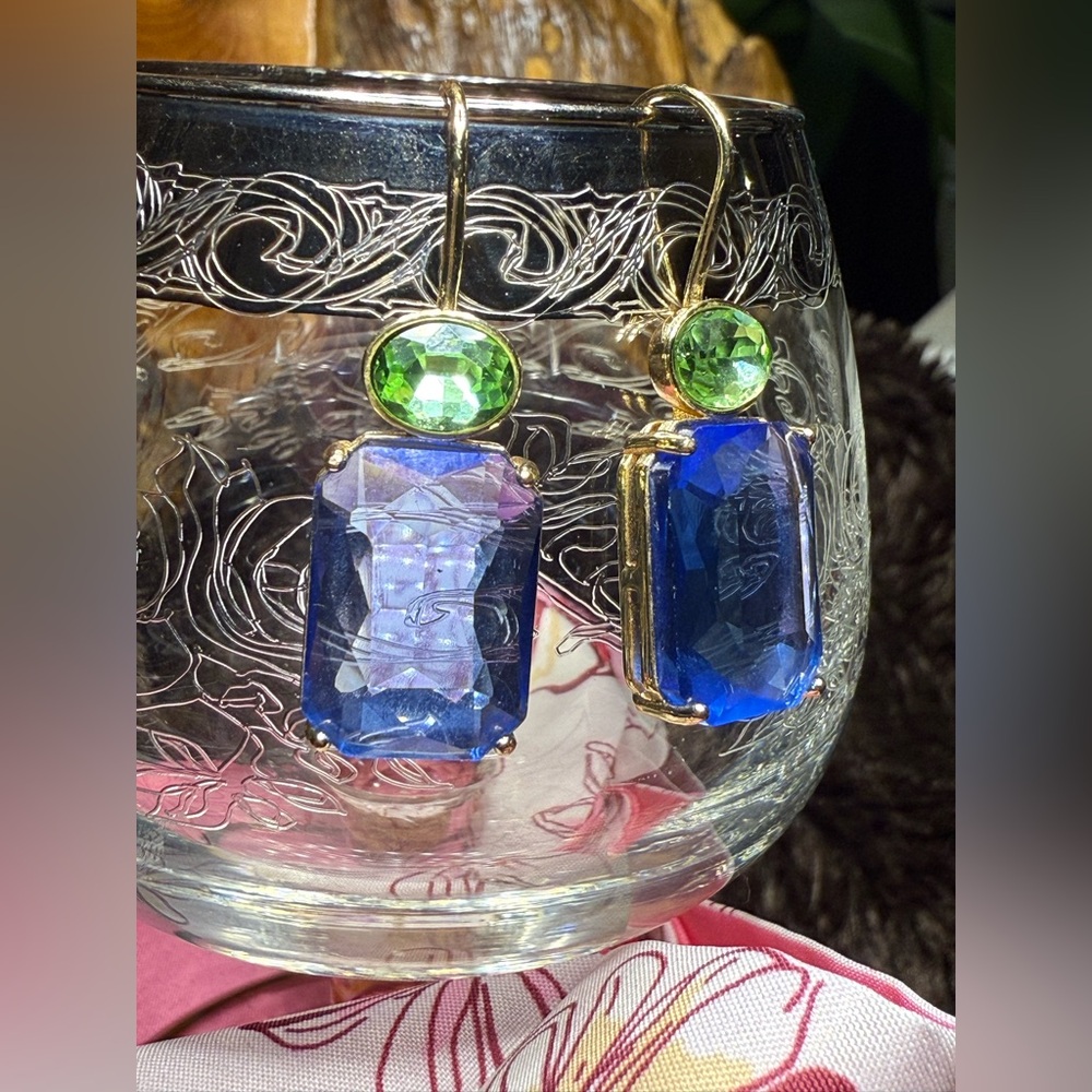 Elegant Blue and Green Crystal Gemstone Earrings